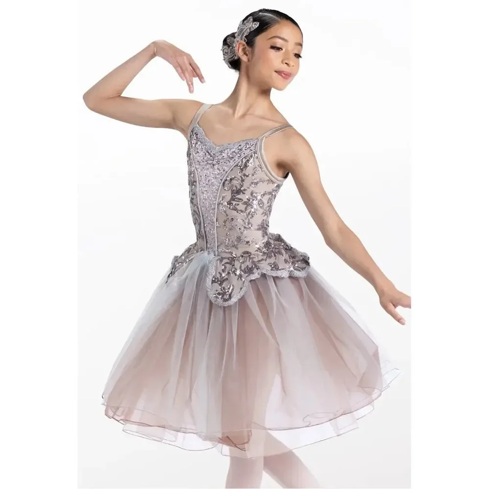 Pre-Owned Dance Costume Weissman 14651 Intermediate Child Gray Tutu Ballet Sequ